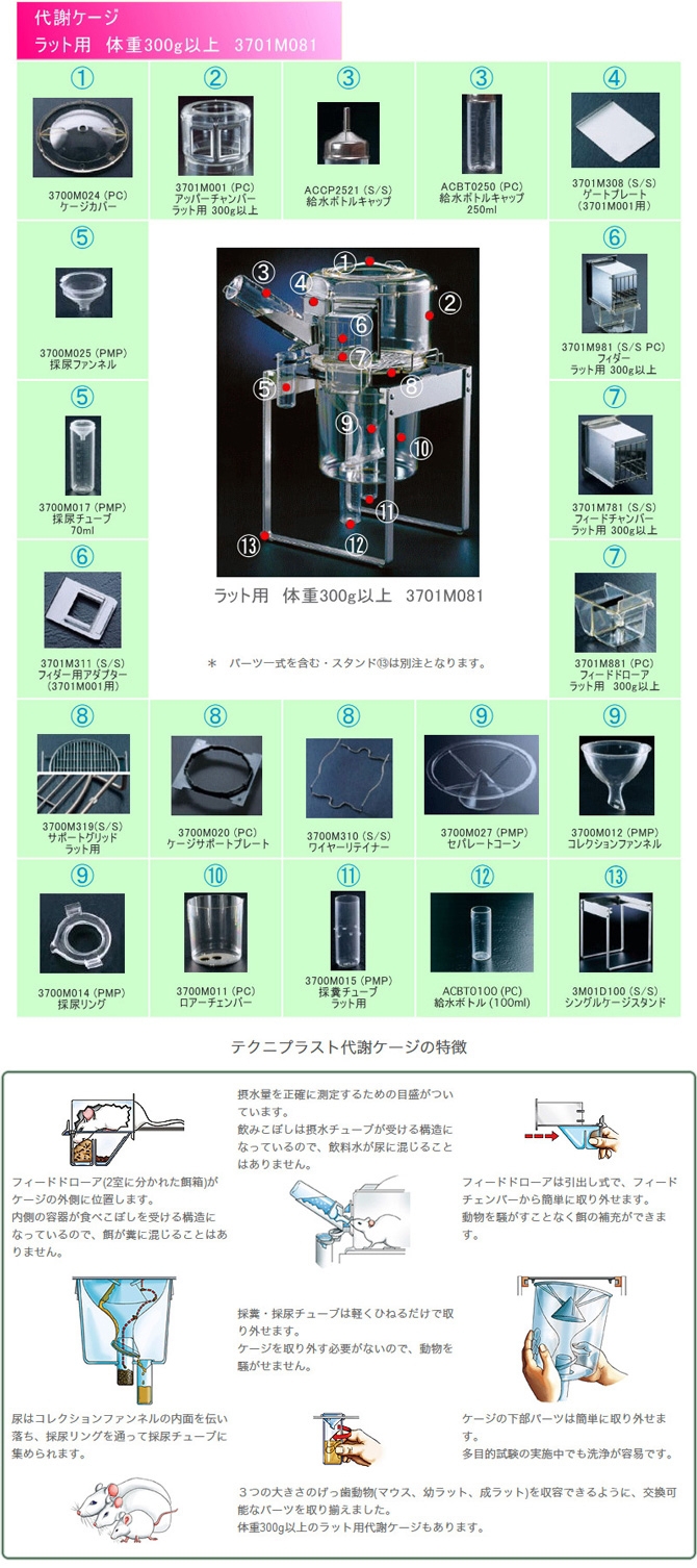 ラット用代謝ケージ　体重３００ｇ以上