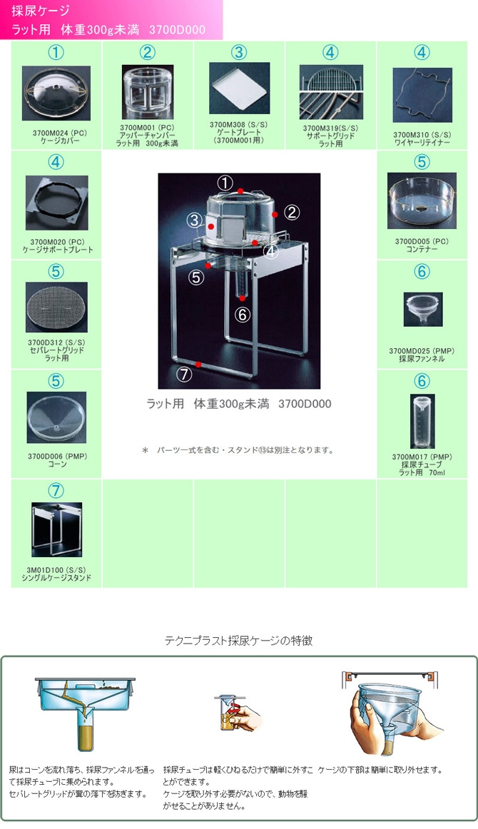 ラット用採尿ケージ　体重３００ｇ未満